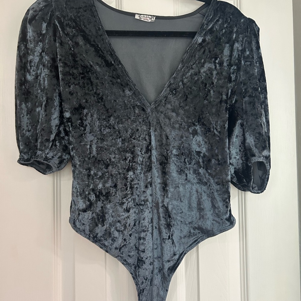 Free People Black Crushed Velvet Bodysuit
